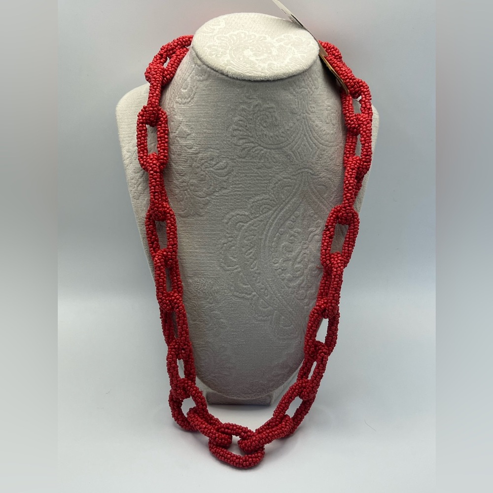 Pink Linen Red Beaded Rope Hand-beaded Necklace - Picture 3 of 10